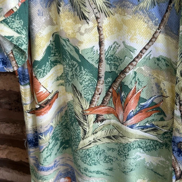 Pierre Cardin Vintage Rayon Hawaiian Sailboat Landscape Shirt Size Large - Picture 5 of 8